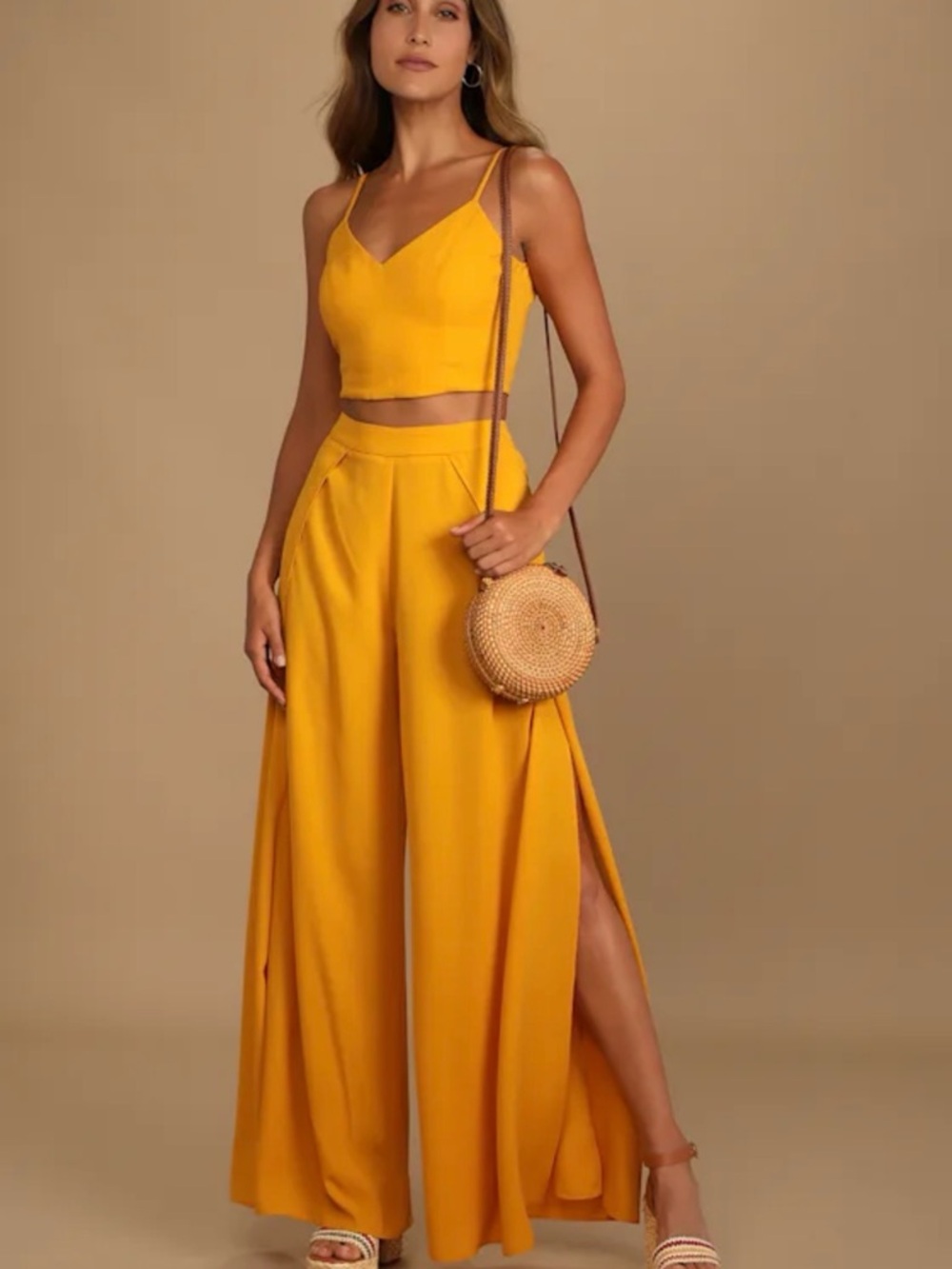 Lulu's Mustard Yellow Two-Piece Jumpsuit Romper